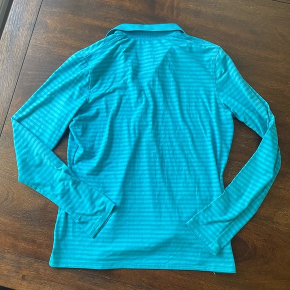 Coolibar golf Performance Striped Women’s M Teal Long-Sleeve Polo UPF 50+ - Picture 2 of 9